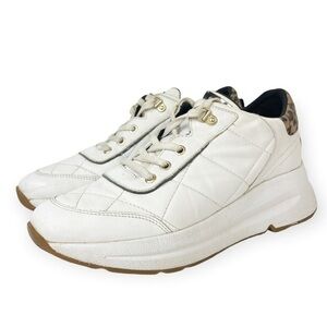 GEOX size 10 White quilted leather sneakers athletic comfort fashion leopard